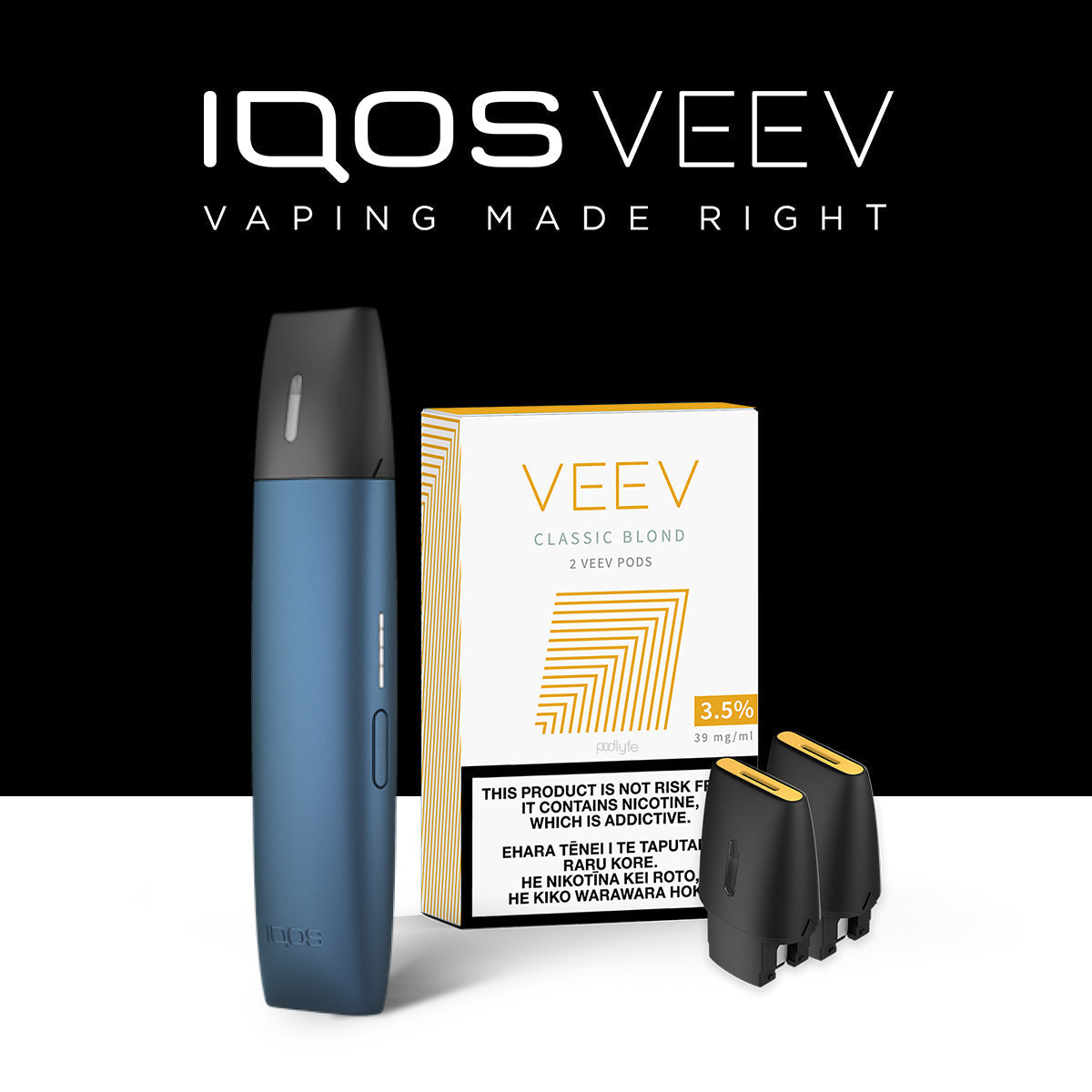 IQOS VEEV Device Bundle Prefilled Pod Systems Marine Blue Classic Mint 39mg (3.5%) nicotine vape available in Australia